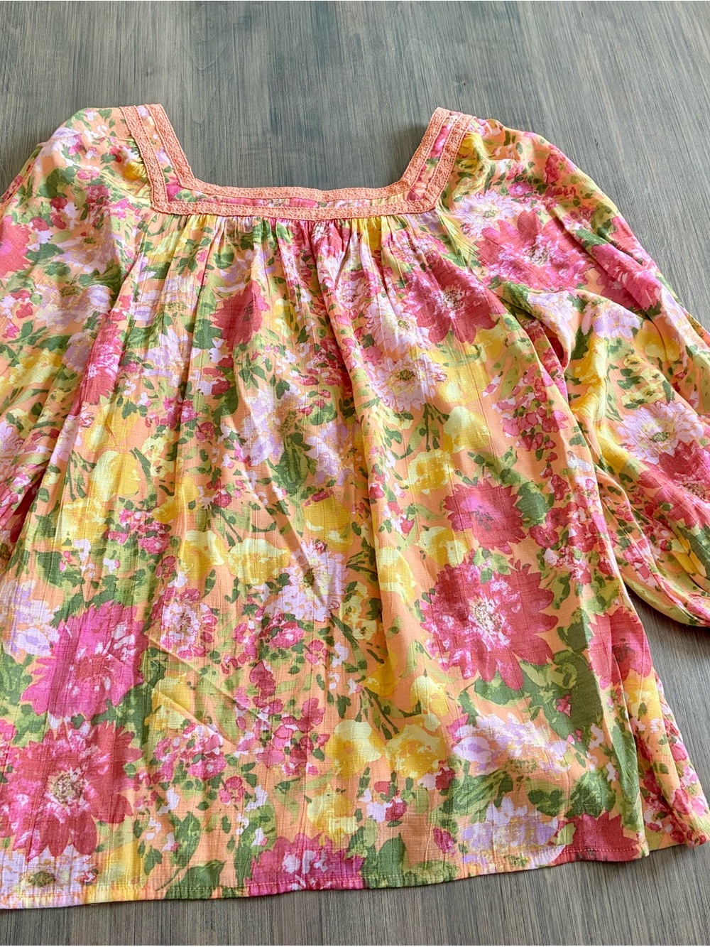 LC Lauren Conrad Pink, Yellow & Green Floral Peasant Top - Picture 3 of 3
